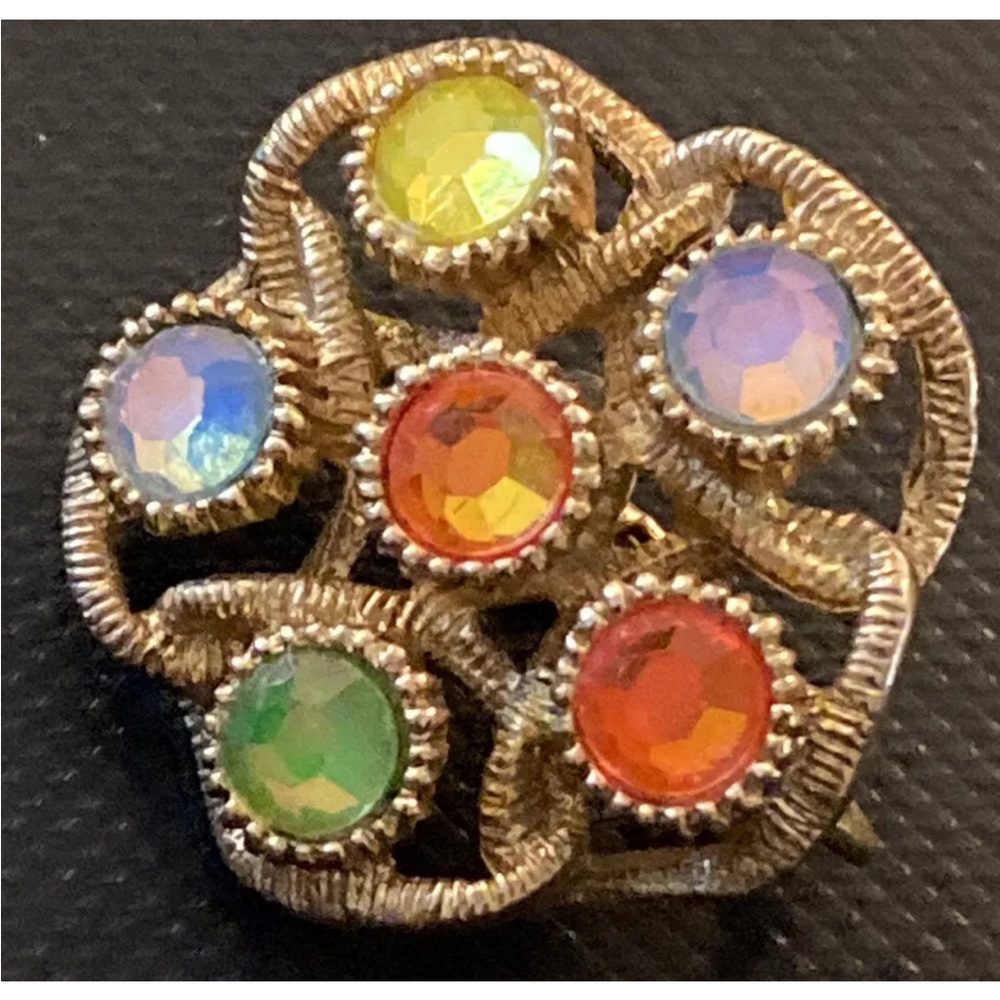 Vintage Estate Sarah Coventry Silver  Earrings Multi Color Stones Signed Clip On